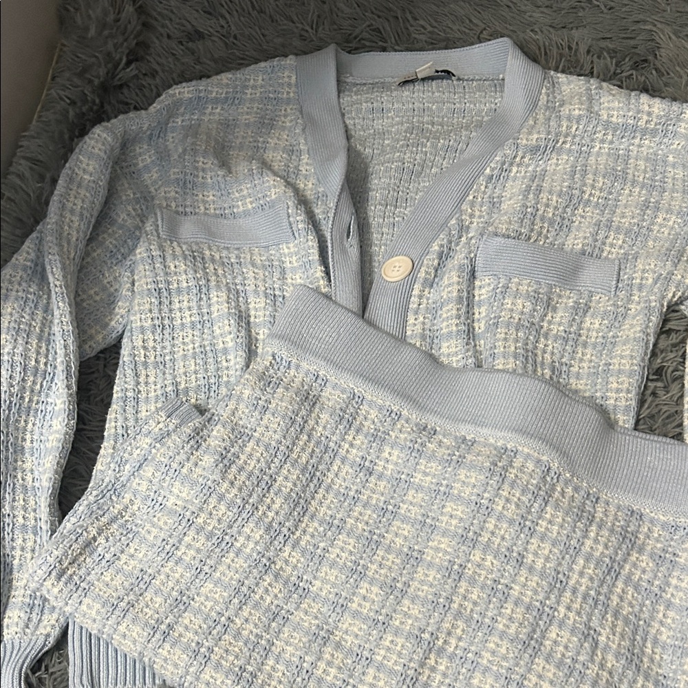 Blue and White Women's Knit Set